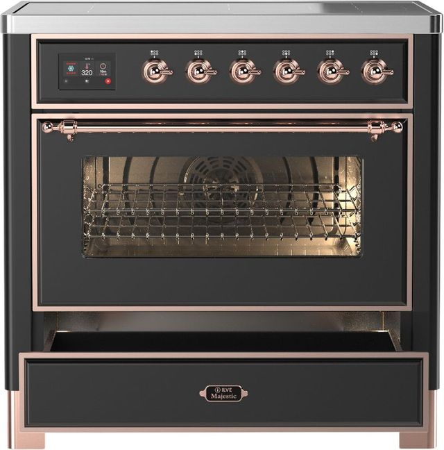 Ilve® Majestic III 36" Graphite Matte Pro Style Induction Range with Triple Glass Door and Copper Trim-3