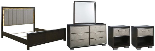 Signature Design by Ashley® Maretto 5-Piece Two-tone King Upholstered Panel Bed Set-0