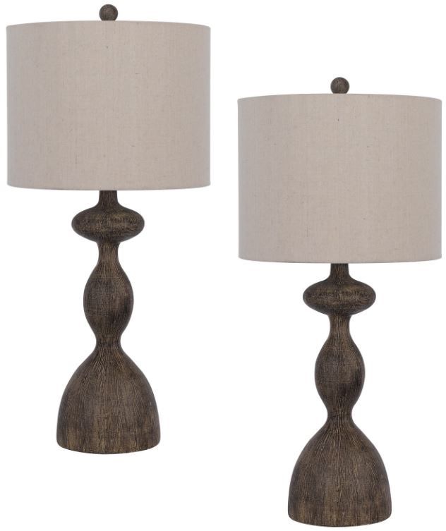 Cal® Lighting & Accessories Nampa 2-Piece Distressed wood/White Table Lamp Set-0