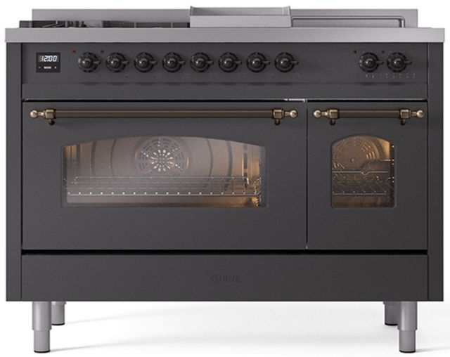 Ilve® Nostalgie II Series 48" Graphite Matte Pro Style Dual Fuel Range-0