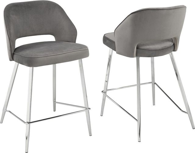 Brassex Inc. Ella 2-Piece Chrome/Grey Counter Stool Set-2