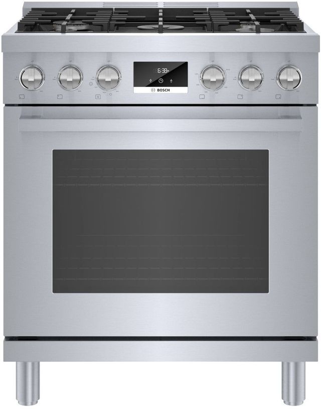 Bosch® 800 Series 30" Stainless Steel Freestanding Dual Fuel Range-0