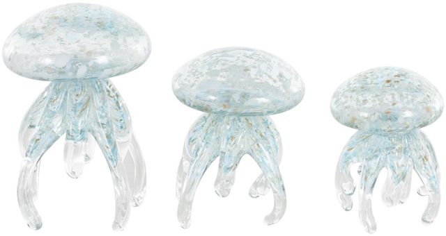 Deco Marche 3-Piece Blue Sea Life Textured Sculpture with Gold and Cream Accents-0