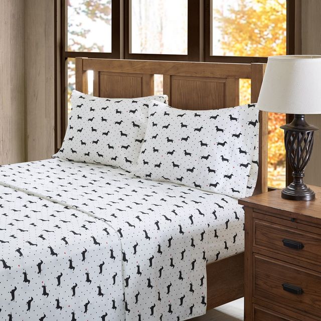 Olliix by True North by Sleep Philosophy Black Dogs King Cozy 100% Cotton Flannel Printed Sheet Set-3
