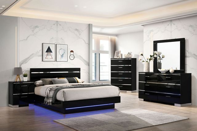 Furniture of America® Erlach Black and Chrome California King Bed-1