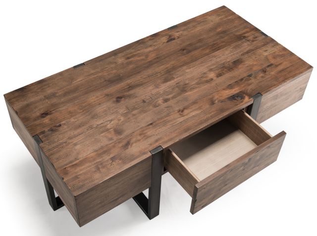 Magnussen Home® Prescott Rustic Honey Cocktail Table with Metal Base -1