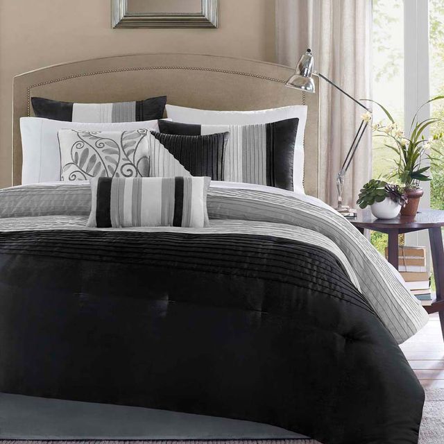 Olliix by Madison Park 7 Piece Black Full Amherst Comforter Set-1