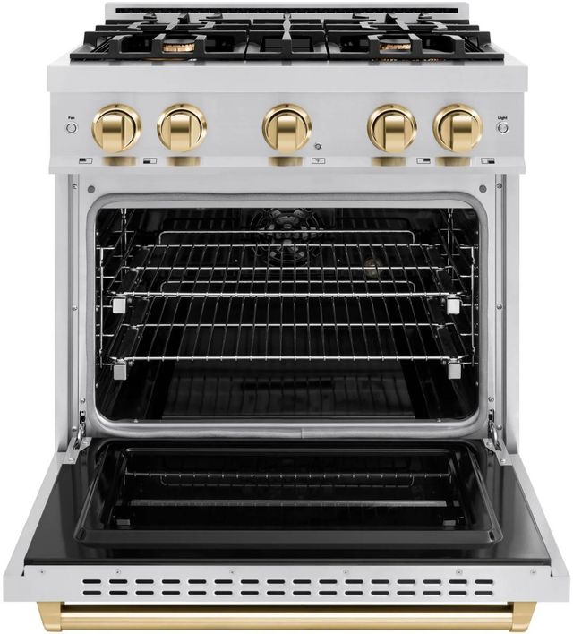ZLINE Classic Autograph Edition 30" Stainless Steel Pro Style Dual Fuel Range with Polished Gold Accents-1