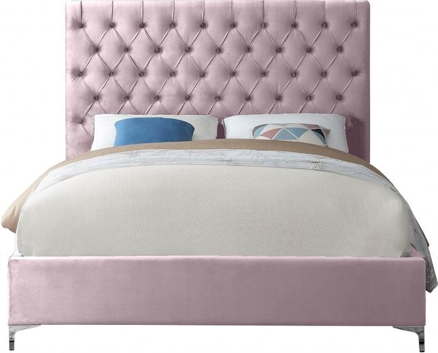 Meridian Furniture Cruz Pink Velvet Queen Bed-3
