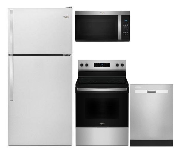 Front view of the Whirlpool® 4 Piece Kitchen Package-Stainless Steel