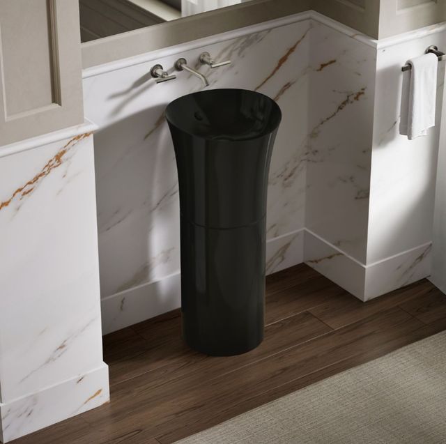 Kohler Veil™ Black 16" Round Pedestal Bathroom Sink-1