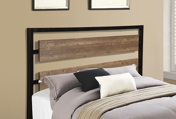 Milton Greens Stars Black Full Metal Platform Bed with 2-Bar Wooden Headboard-1