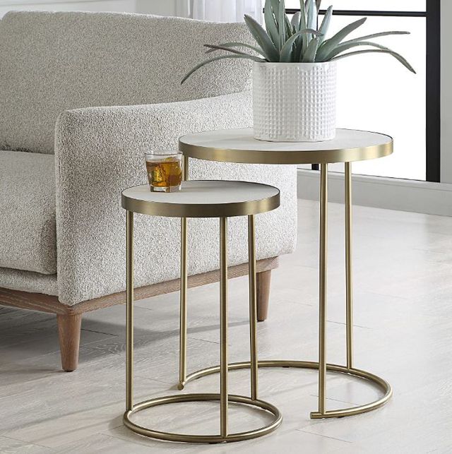 Uttermost® Aragon 2-Piece White Nesting Table with Brass Base Set-1
