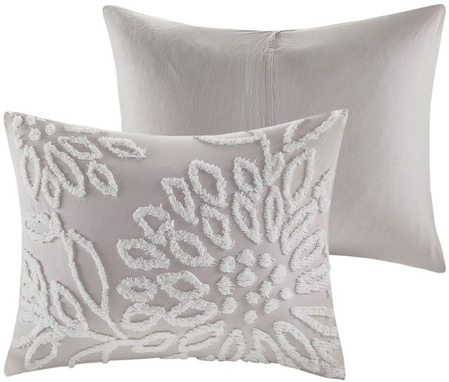 Olliix by Madison Park 3 Piece Grey/White Full/Queen Veronica Tufted Cotton Chenille Floral Duvet Cover Set-1