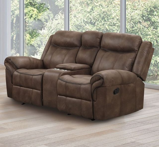 Furniture of America® Agata Brown Manual Glider Reclining Loveseat-2