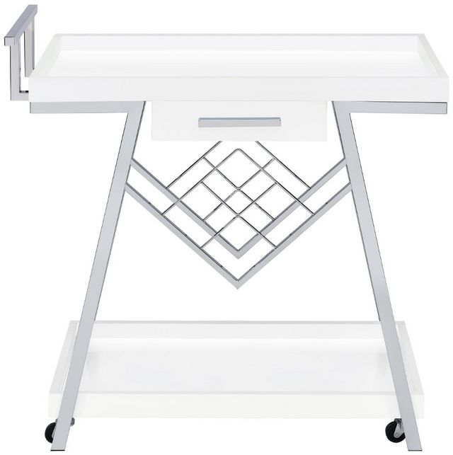 Coaster® Kinney White/Chrome 2-Tier Bar Cart with Storage Drawer-2