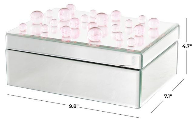 Deco Marche CosmoLiving by Cosmopolitan Silver Mirrored 10'' Decorative Jewelry Box with Pink Bubble Textured Balls-2