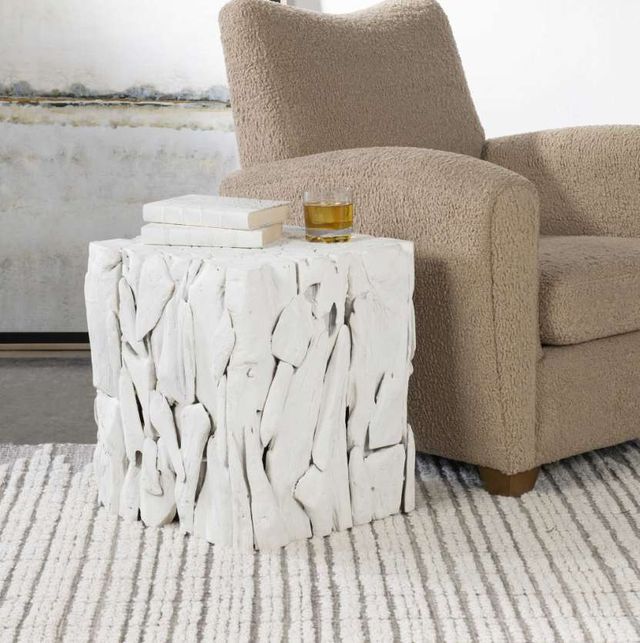 Uttermost® Teak Root White Bunching Cube Ottoman-1