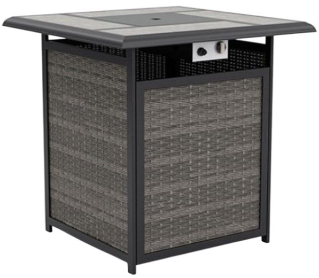 Furniture of America® Arosa Gray Metal/Rattan Outdoor Fire Pit Counter Table-0