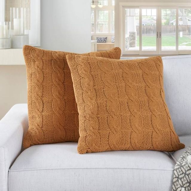 Nourison Home™ Lifestyle 2-Piece Gold Cotton Knitted Throw Pillows Set-2