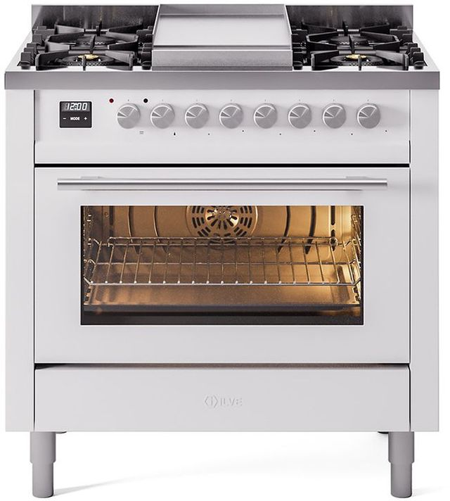 Ilve® Professional Plus II 36" White Pro Style Dual Fuel Range-0