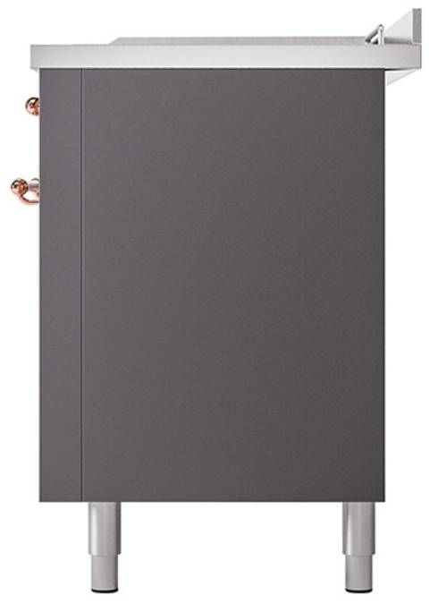 Ilve® Nostalgie II Noblesse 60'' Graphite Matte Pro Style Dual Fuel Range with Copper Trim-3
