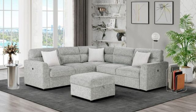 Global Furniture USA U9401 5-Piece Nickel Sectional with Pillows and Ottoman Set-1