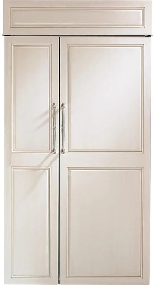 front view of the Monogram® 42 in. 25.1 Cu. Ft. Custom Panel Smart Built In Side-by-Side Refrigerator