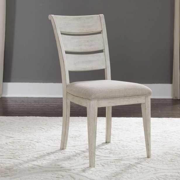 Liberty Furniture Farmhouse Reimagined Antique White/Khaki Ladder Back Upholstered Side Chair-1