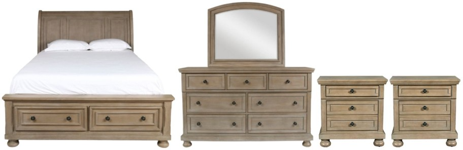 New Classic® Home Furnishings Allegra 5-Piece Pewter Queen Sleigh Storage Bedroom Set with Two Nightstands