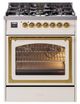 Ilve® Nostalgie II Noblesse 30" Antique White Pro Style Dual Fuel Range with Brass Trim-0