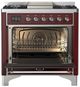 Ilve® Majestic III 36" Burgundy Pro Style Dual Fuel Liquid Propane Range with Solid Door and Chrome Trim-1