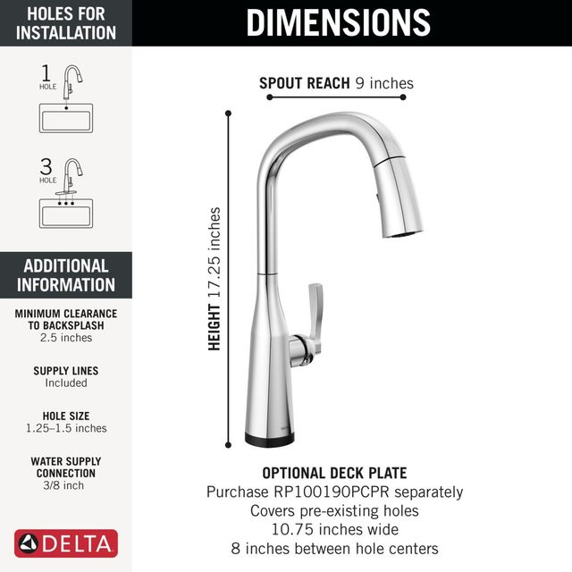 Delta Stryke® Lumicoat® Chrome VoiceIQ® Single Handle Kitchen Faucet with Touch2O® Technology-1