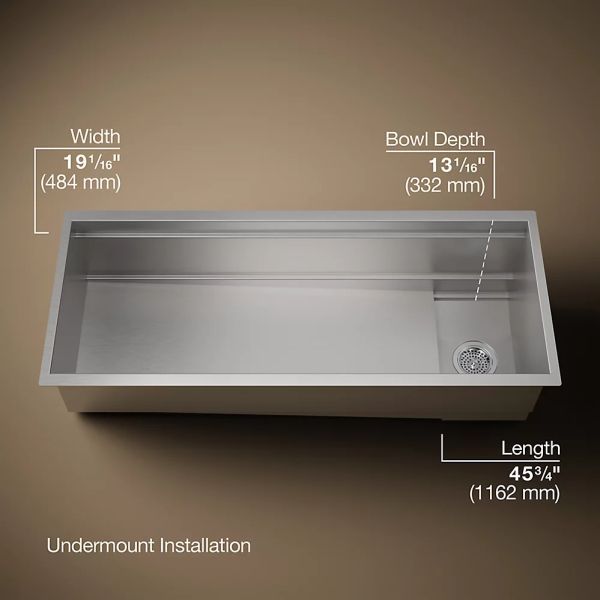 KOHLER® Synthos™ Dark Walnut/Stainless Steel 46" Undermount Single-Bowl Workstation Kitchen Sink-3