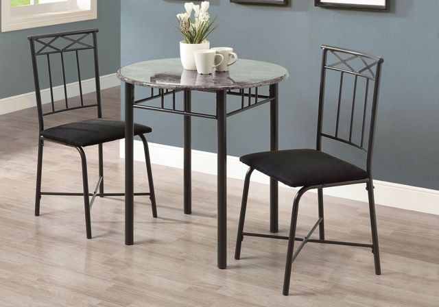 Monarch Specialties Inc. 3 Piece Grey Marble Dining Set-2
