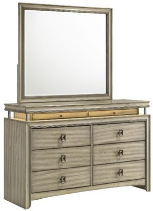 front view of the Coaster® Giselle Rustic Beige Dresser and Mirror with LED Set