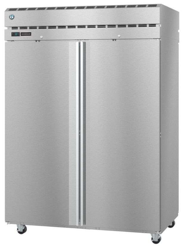 Hoshizaki Steelheart® 55" 52.55" 5 Cu. Ft. Stainless Steel Two Section Pass Thru Upright Freezer with Full Solid Doors and Lock-1