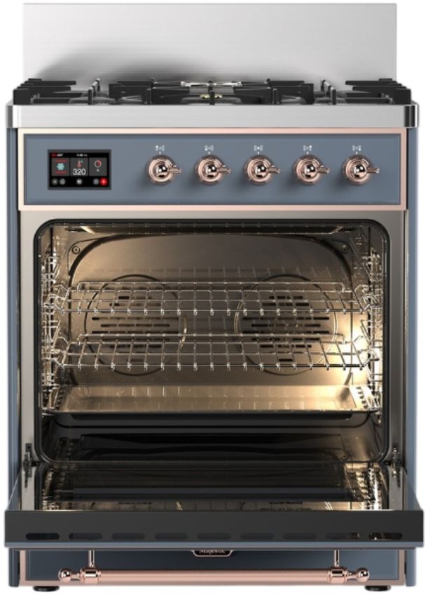 Ilve® Majestic III 30" Blue Gray Pro Style Dual Fuel Natural Gas Range with Triple Glass Door and Copper Trim-2