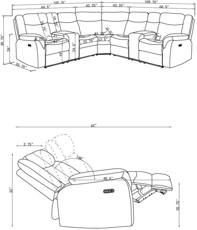 Coaster® Hagen 3-Piece Steel Gray Curved-Shaped Power Reclining Sectional Sofa-3