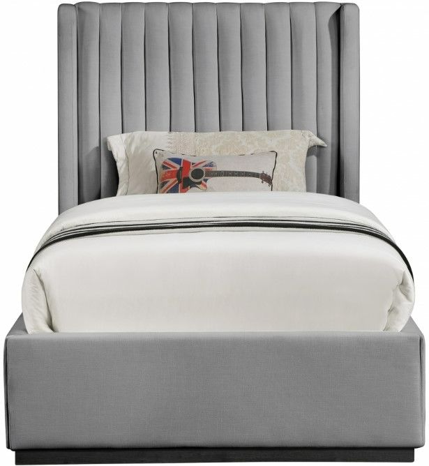 Meridian Furniture Logan Gray Linen Textured Twin Panel Bed-1