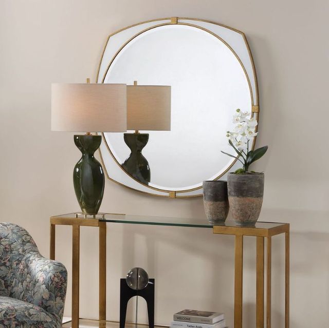 Uttermost® Estella Antique Gold/White Round Mirror-2