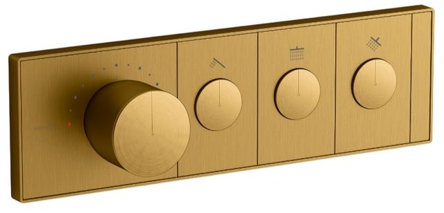 KOHLER® Anthem® Vibrant Brushed Moderne Brass 3-Outlet Recessed Mechanical Thermostatic Valve Control-0