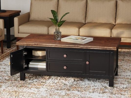 A-America® Stormy Ridge Chickory Top Cocktail Table with Slate Black Base-3