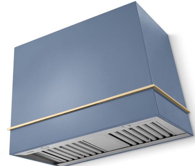 La Cornue CornuFé Loge 44" Provence Blue Wall Mounted Range Hood with Polished Brass Trim-0