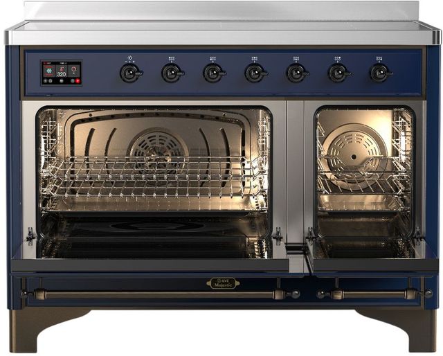 Ilve® Majestic III 48" Midnight Blue Pro Style Induction Range with Triple Glass Door and Burnished Trim-1
