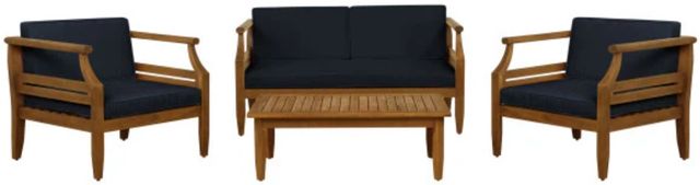 Linon Corolla 4-Piece Brown/Navy Acacia/Fabric Outdoor Conversation Set-0