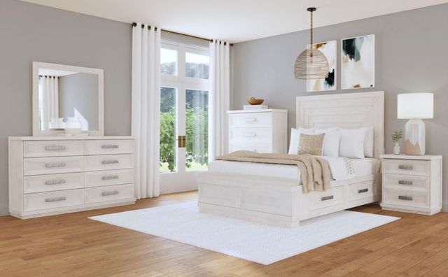 Elements International Avalanche Antique White Queen Storage Panel Bed-1