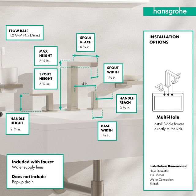 Hansgrohe Tecturis E Brushed Nickel Widespread Faucet 5.9"-4