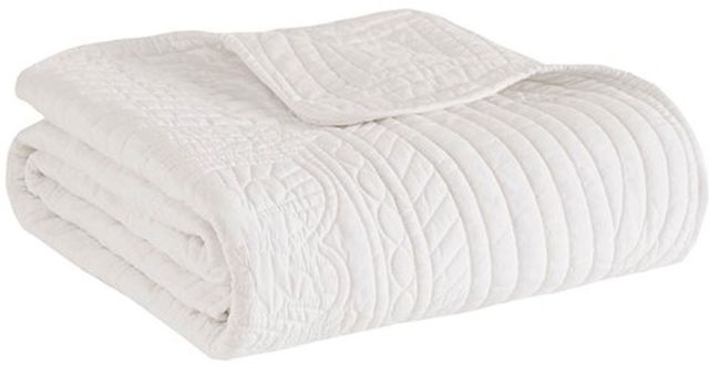 Olliix by Madison Park White Tuscany Oversized Quilted Throw with Scalloped Edges-1