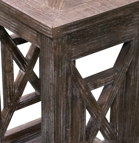 American Wholesale Furniture Barnwood X Squared Side Table - Thumbnail 2